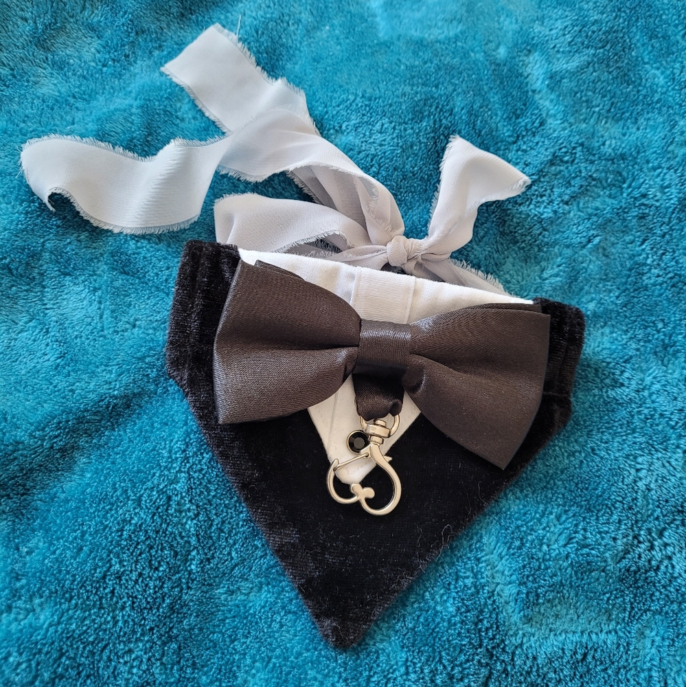 Host pick 🎉🥳 Xs dog tuxedo ring clip silk ribbon bandana style
